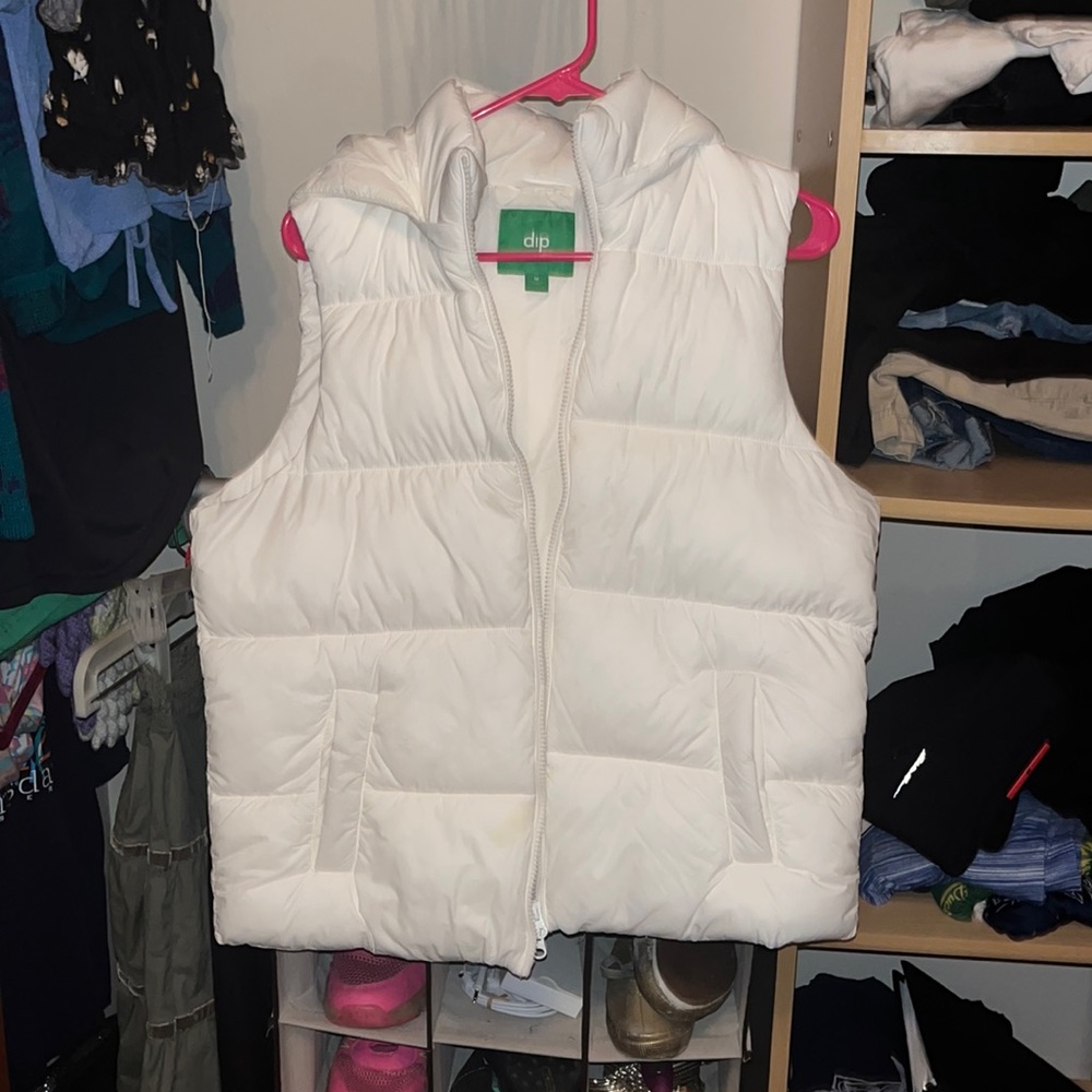 White Puffer Vest with Hood